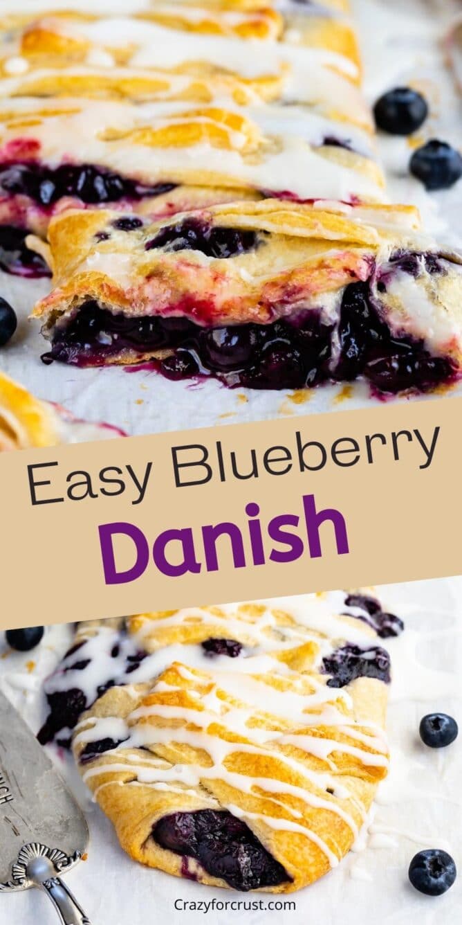 Collage of easy blueberry danish images with recipe title in the middle of photos