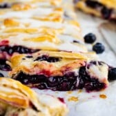 Close up of easy blueberry danish showing inside blueberry filling