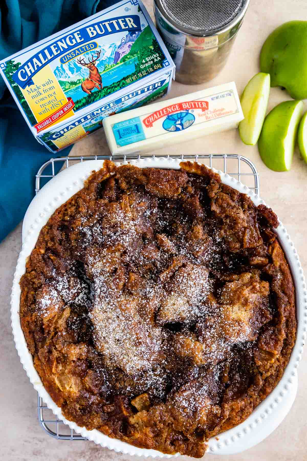 Overhead photo of coffee cake in pan