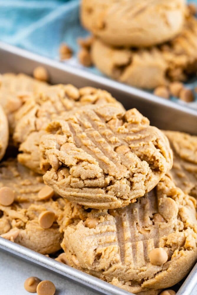 Sheet pan full of XL peanut butter cookies