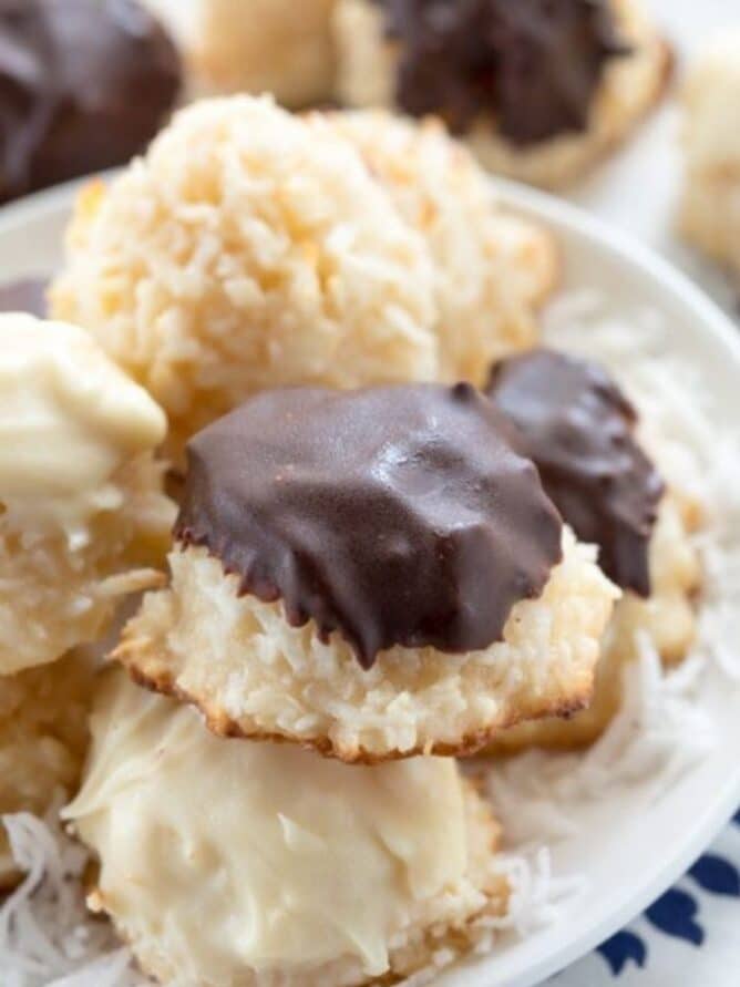 Bakery style coconut macaroons on a plate