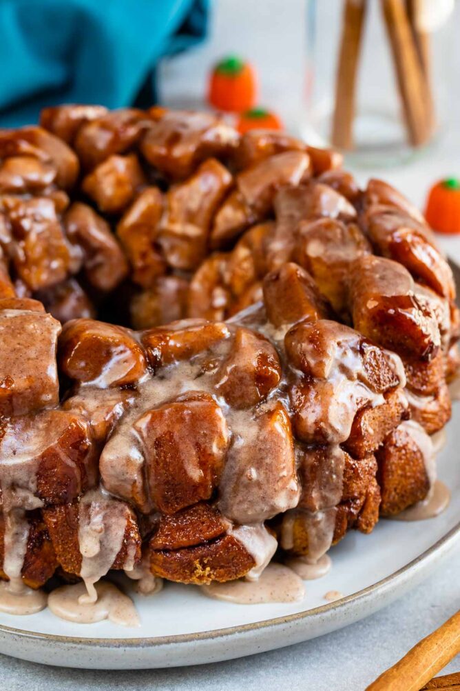 Pumpkin spice monkey bread with icing on top
