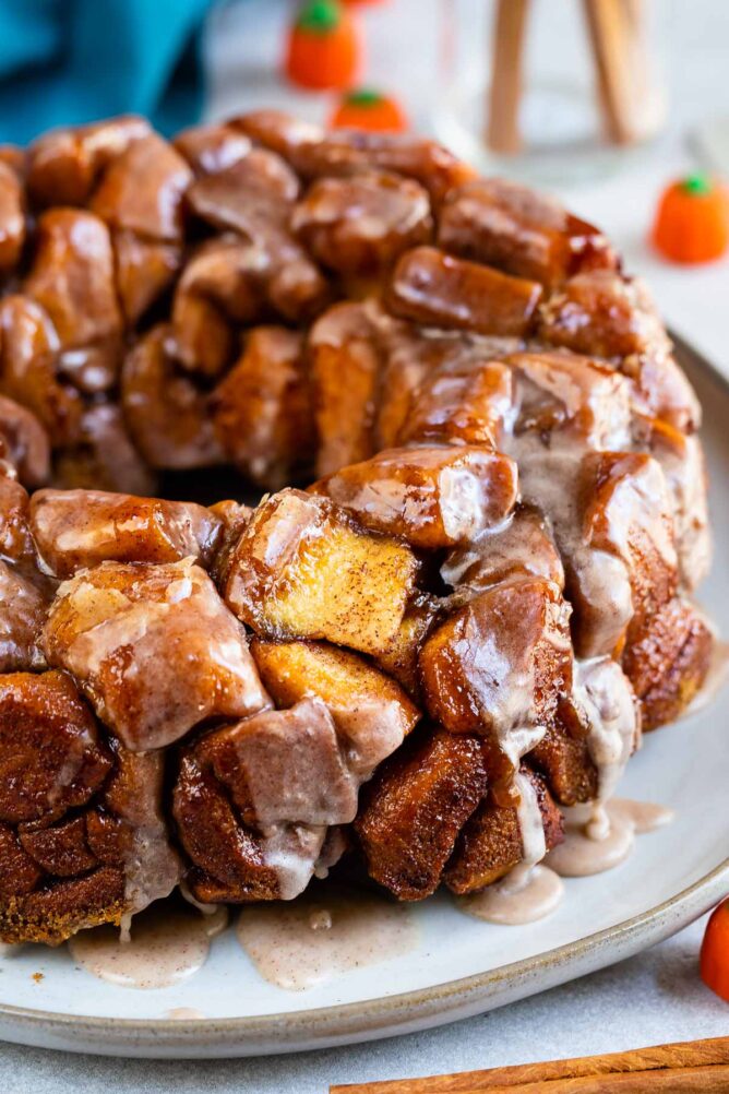 Pumpkin spice monkey bread with icing on top
