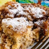 Apple Coffee Cake close up slice on white plate