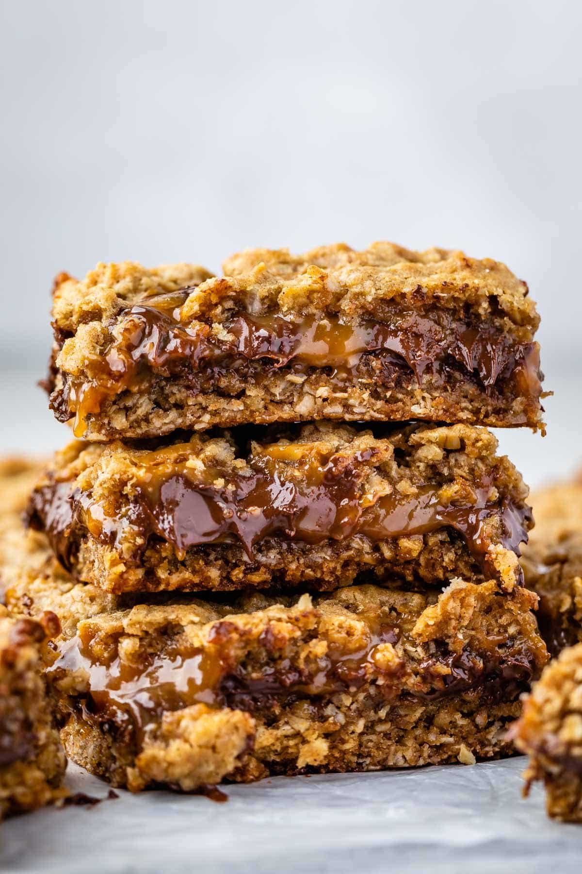 Carmelitas stacked on a white surface