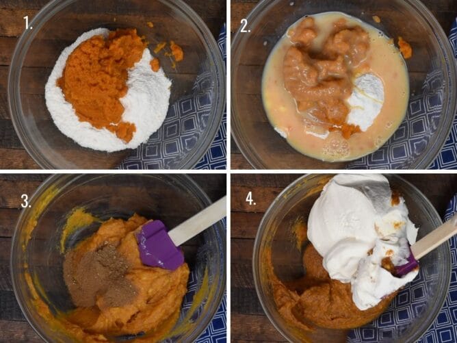 4 photos showing How to make Pumpkin Fluff Dip
