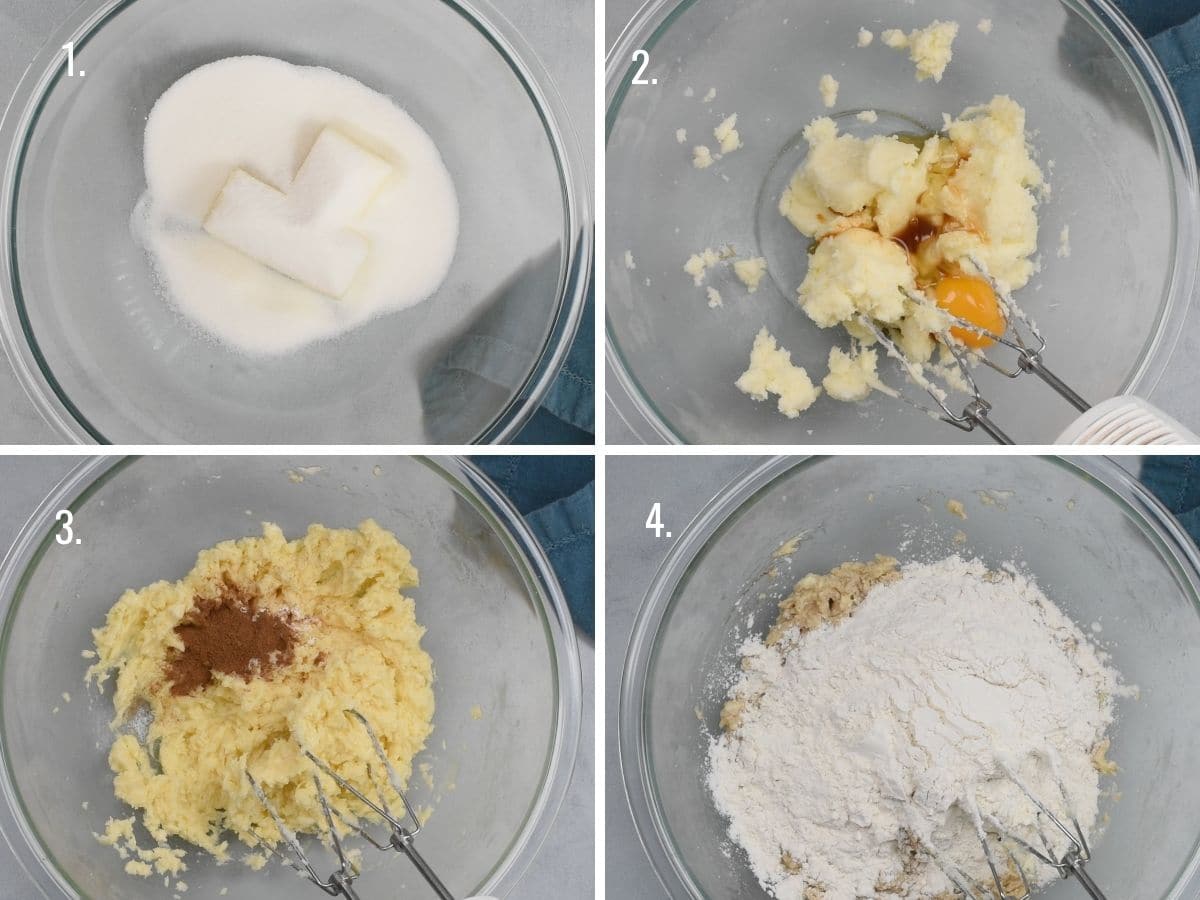 4 photos showing how to make pumpkin spice cookies