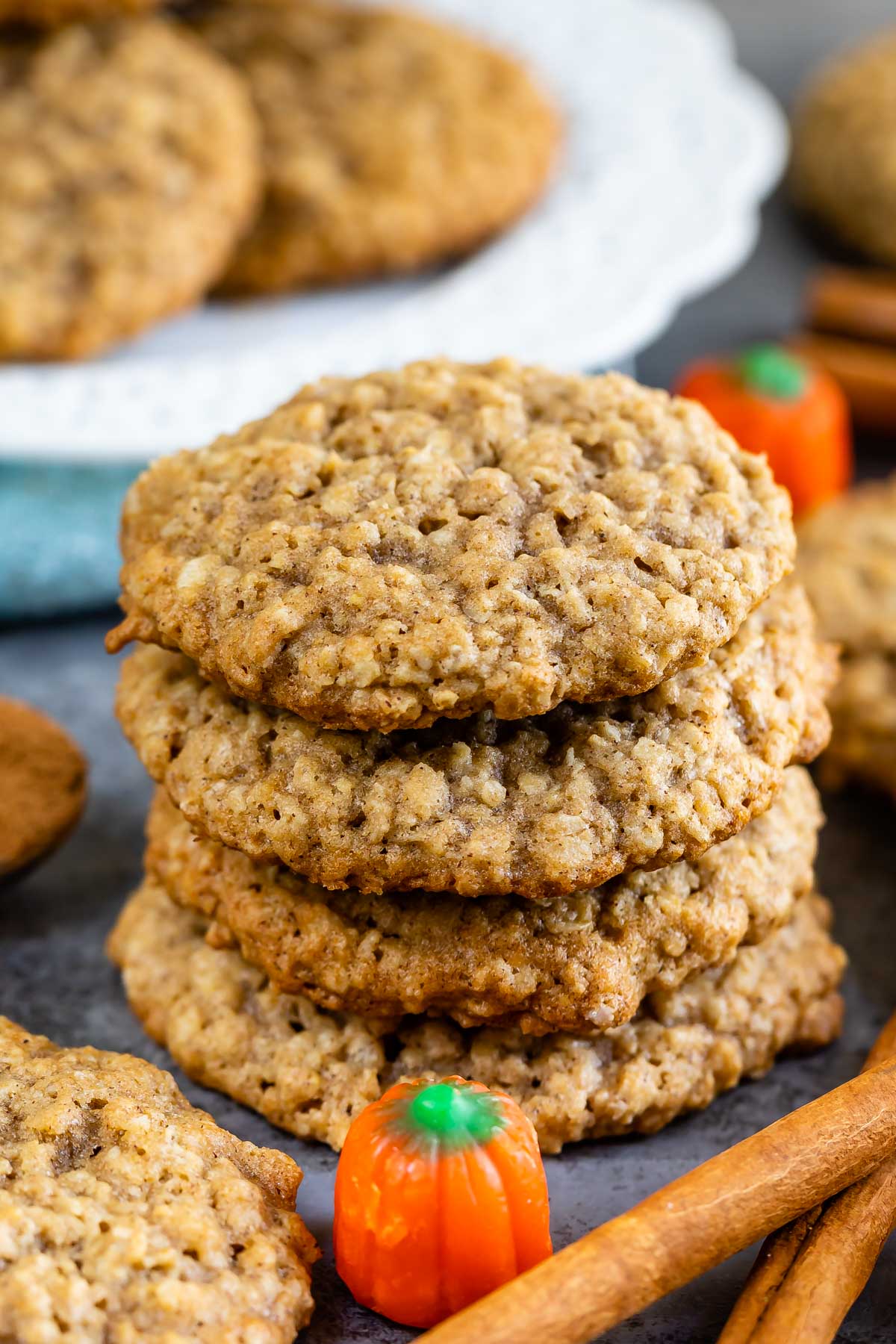 Stack of pumpkin spice oatmeal cookies