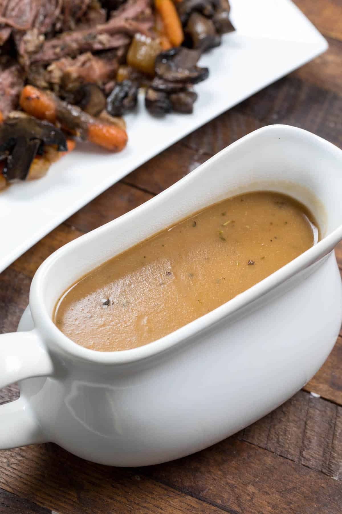 gravy in white gravy boat