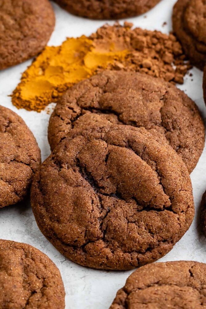 chocolate snickerdoodles on white background