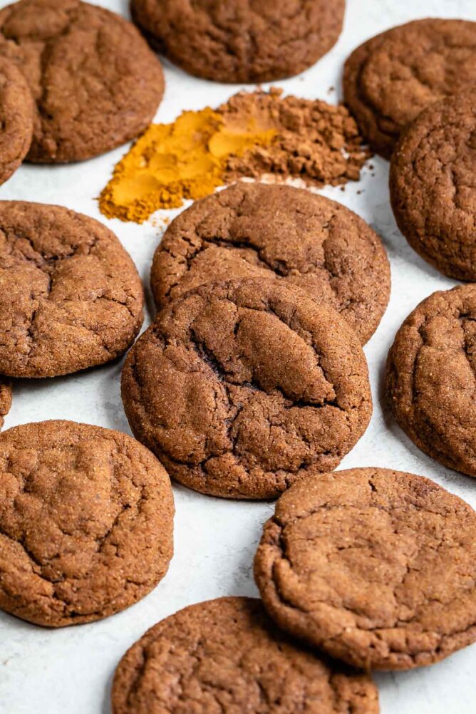 chocolate snickerdoodles on white background