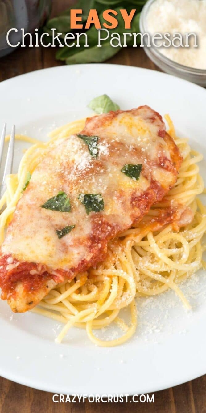chicken parmesan on plate with spaghetti