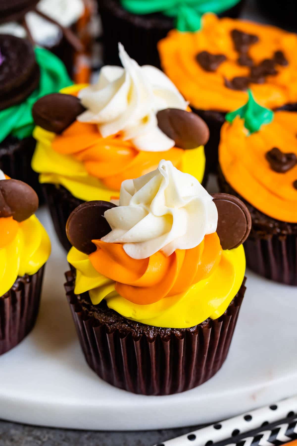 Halloween cupcakes decorated as Mickey Mouse