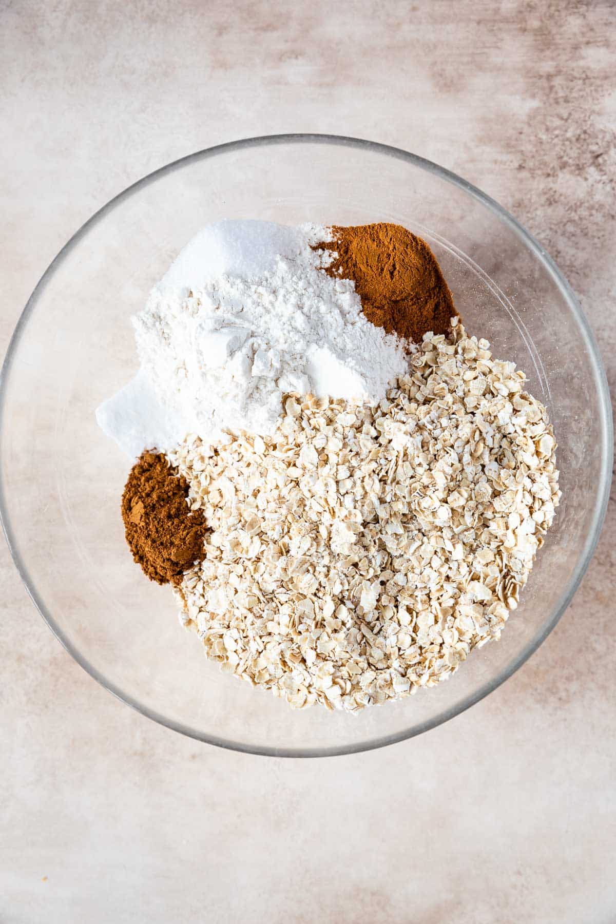 clear bowl with dry ingredients.