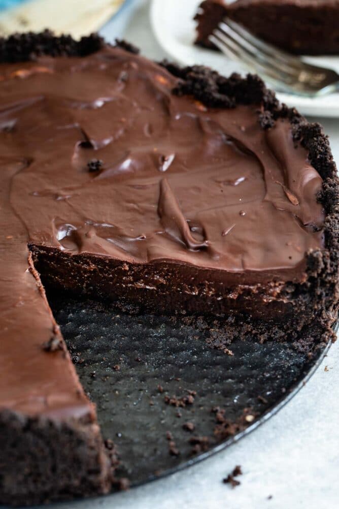 Mississippi mud pie with one large slice missing