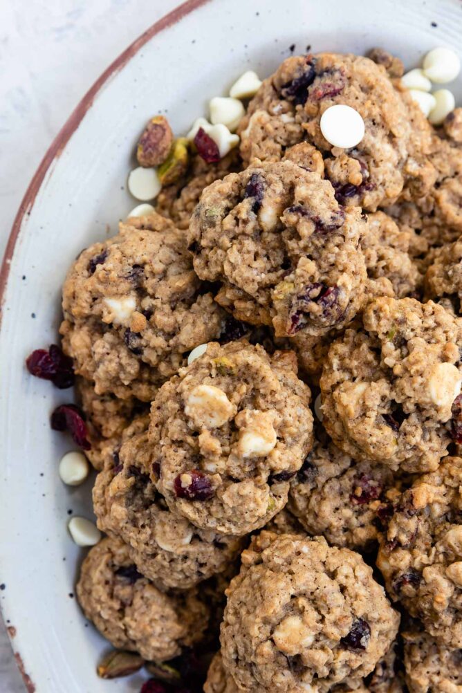 Overhead shot of oatmeal cranberry cookies