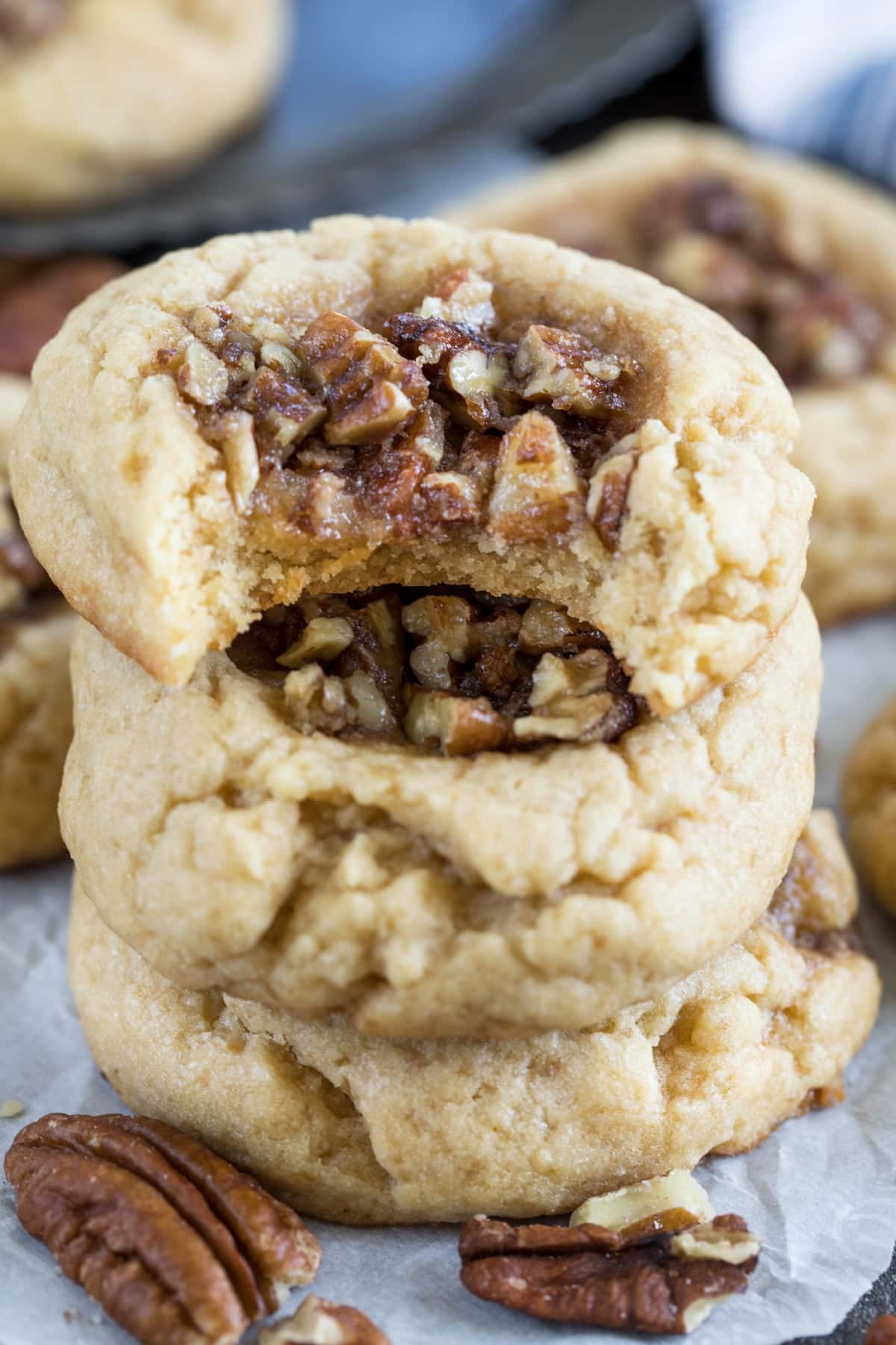 stack of cookies with bite missing