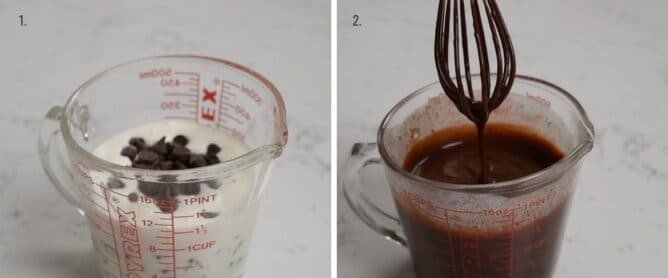 2 photos showing how to make ganache