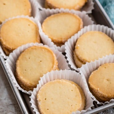 Overhead shot of easy butter cookies in cupcake liners