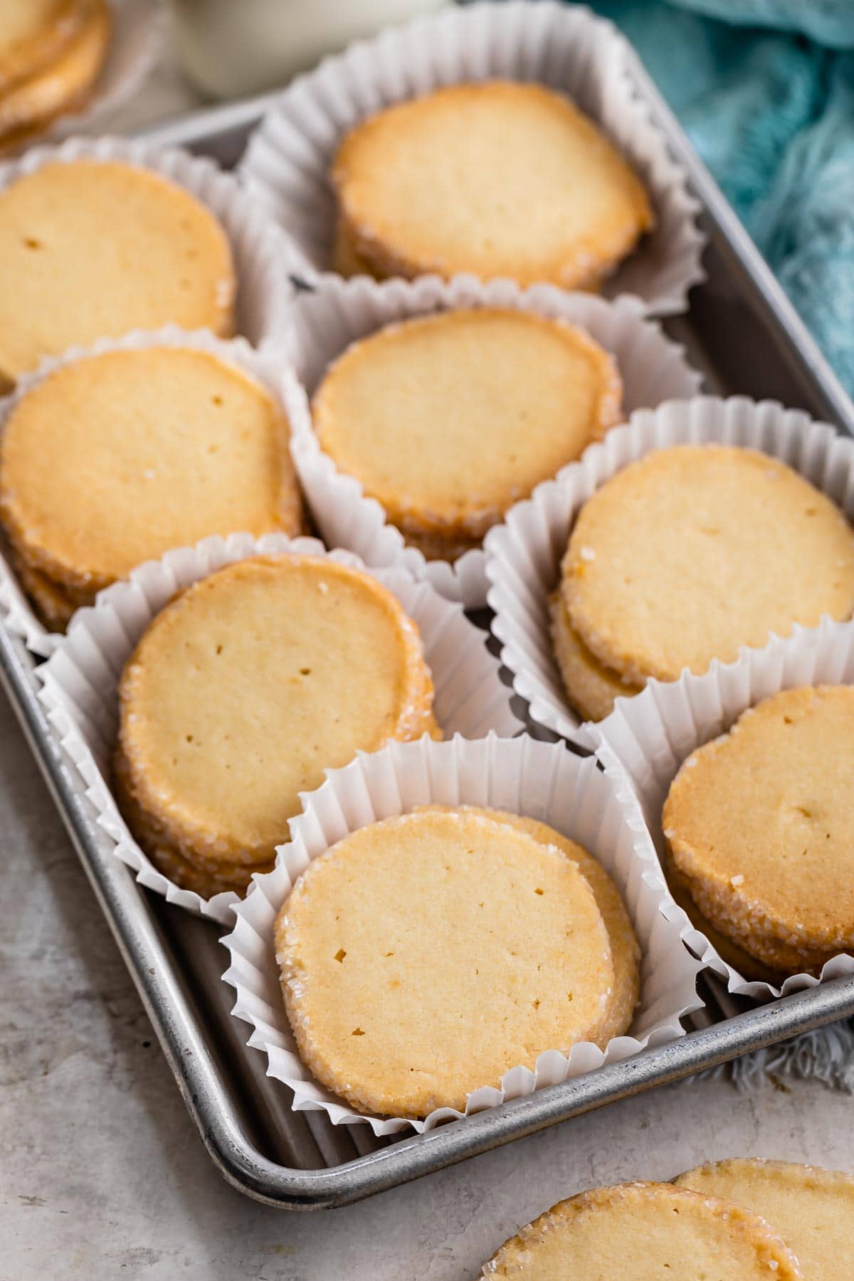 Overhead shot of easy butter cookies in cupcake liners