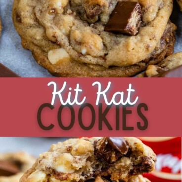 close up of cookie with Kit Kat candy bars