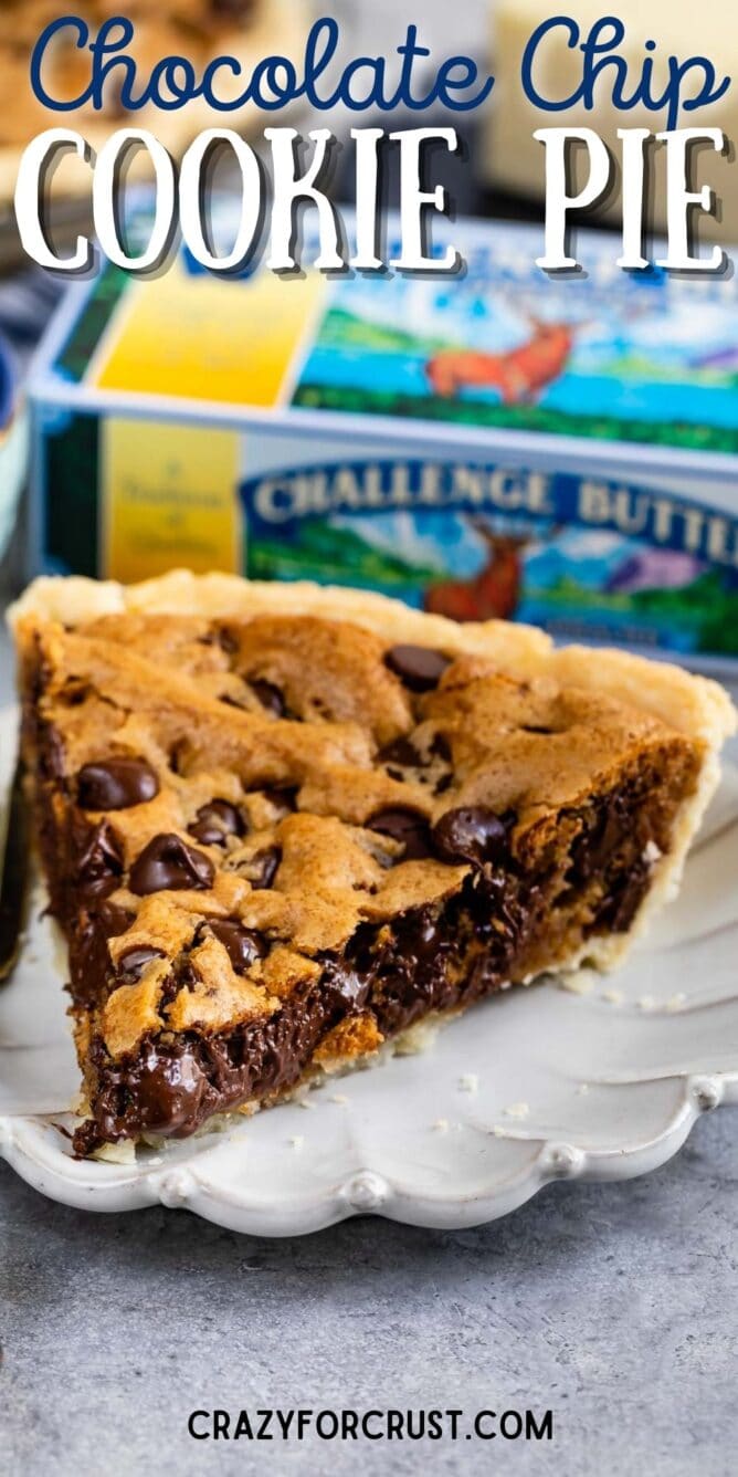 slice of chocolate chip cookie pie on white plate