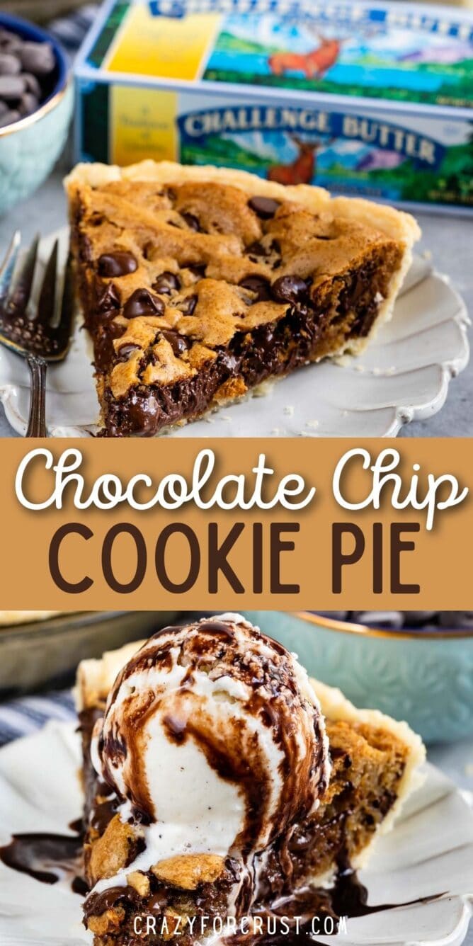 collage of cookie pie slice photos - one with ice cream