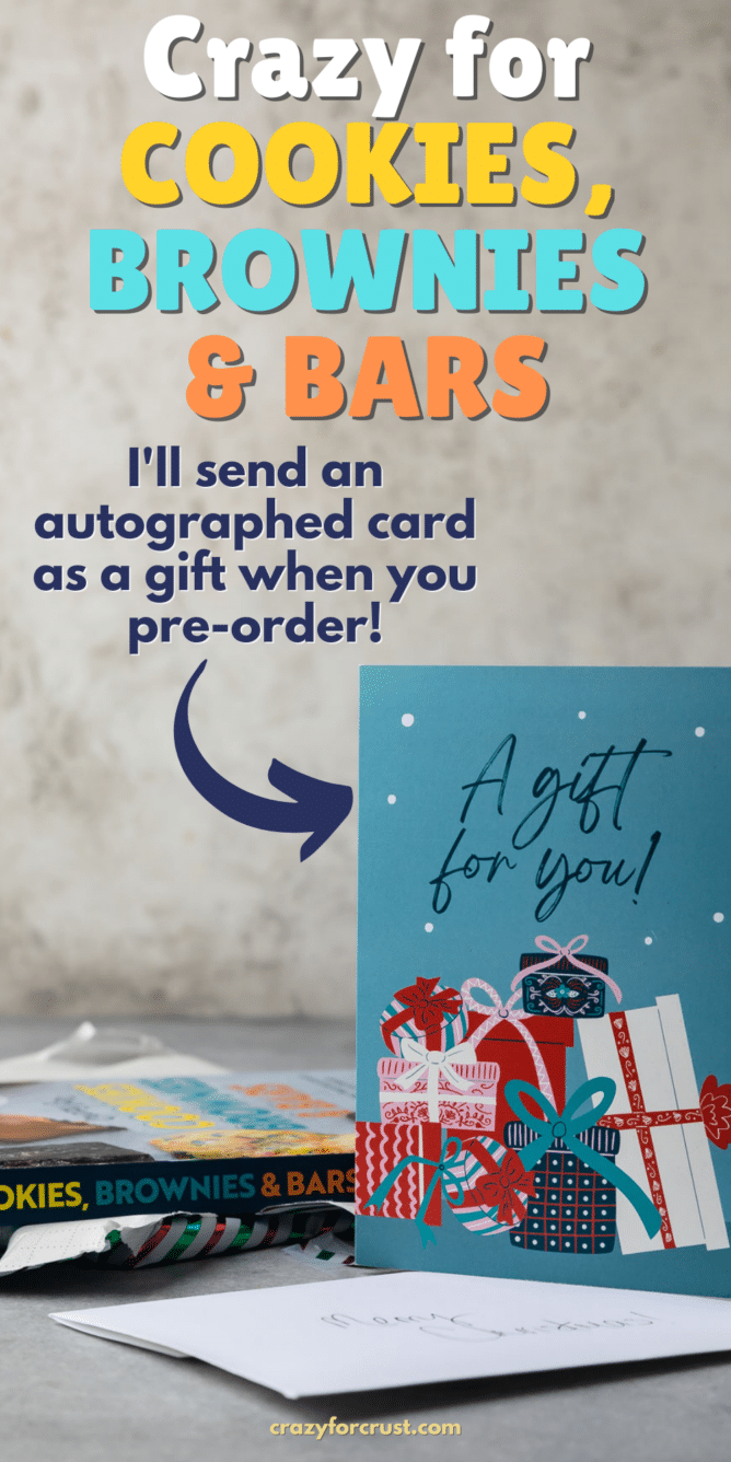 greeting card standing up with book behind and words on photo