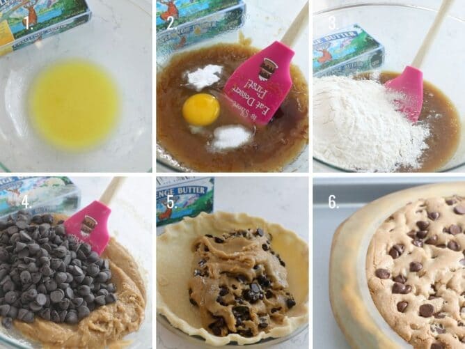 6 photos showing how to make cookie pie
