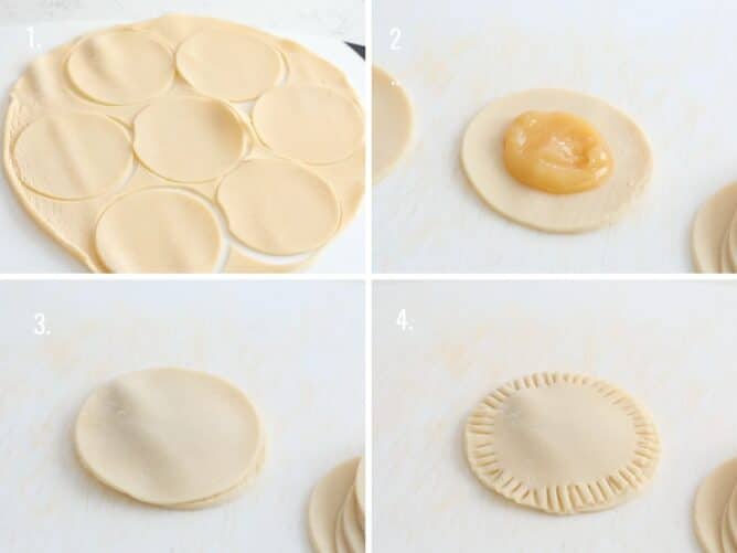 4 photos showing how to make lemon pie cookies