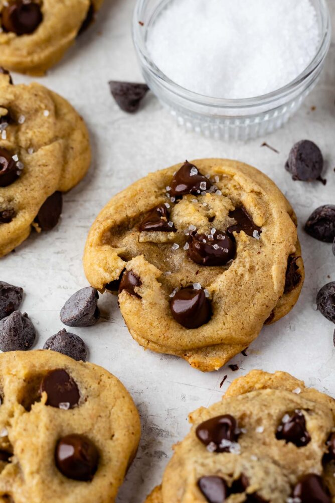 Overhead shot of salted chocolate chip cookies