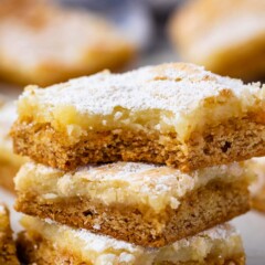 stack of butter cake bars with bite missing