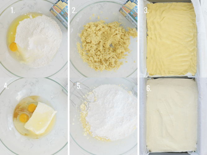 how to make gooey butter bars 6 grid collage