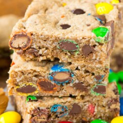 stack of monster cookie bars