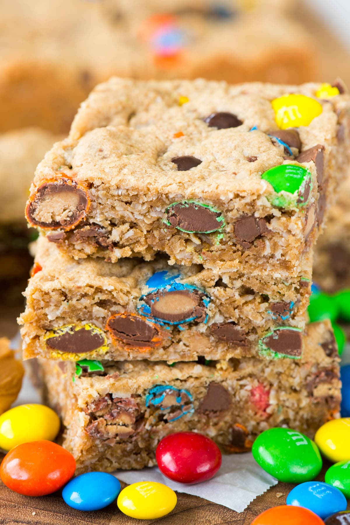 stack of monster cookie bars