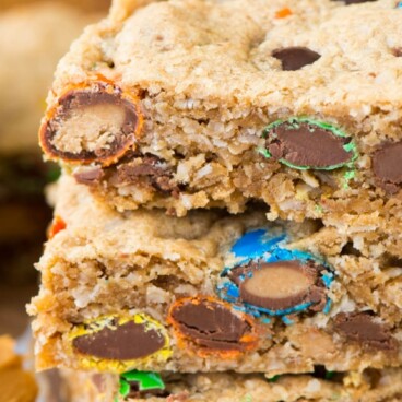 stack of monster cookie bars