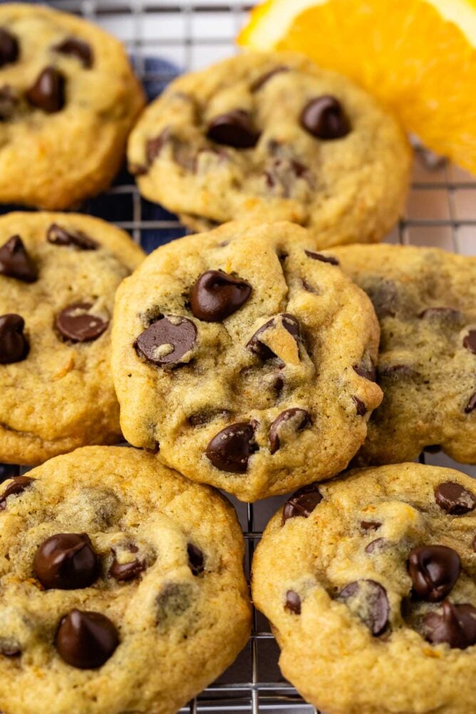 Close up shot of chocolate chip orange cookies