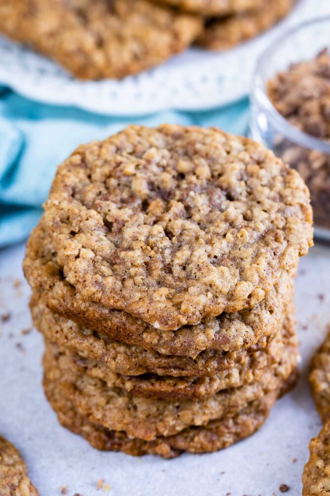 Stack of oatmeal toffee cookies