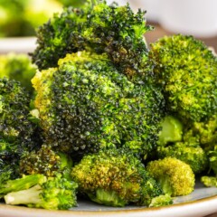 Plate full of air fryer broccoli