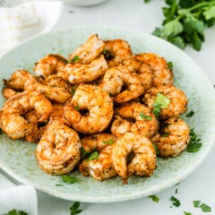 Plate full of air fryer shrimp