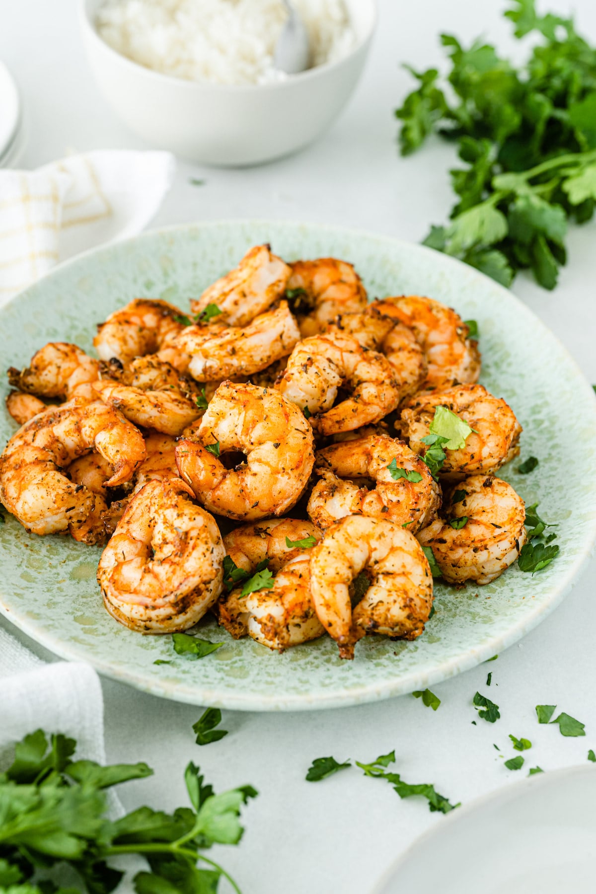 Plate full of air fryer shrimp