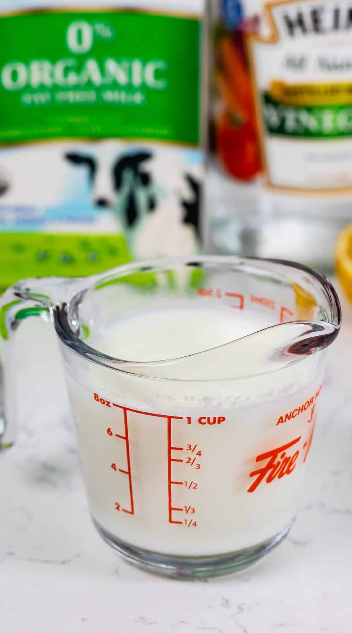 measuring cup full of buttermilk.