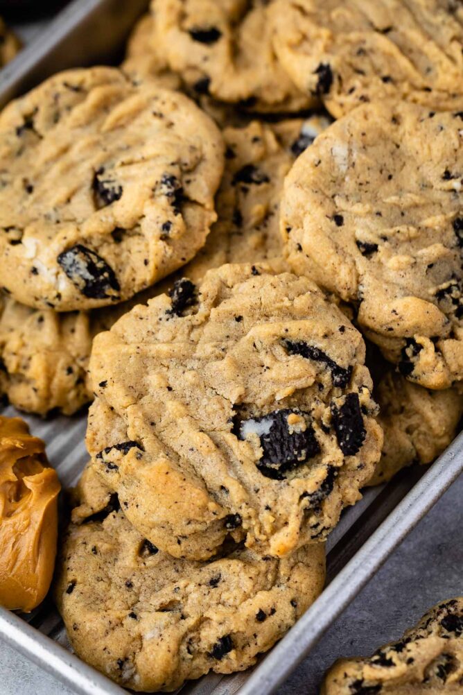 Overhead shot of cookies 'n cream peanut butter cookies