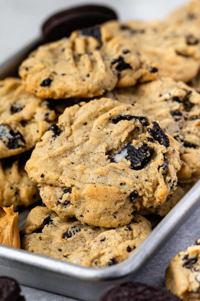 Overhead shot of cookies 'n cream peanut butter cookies