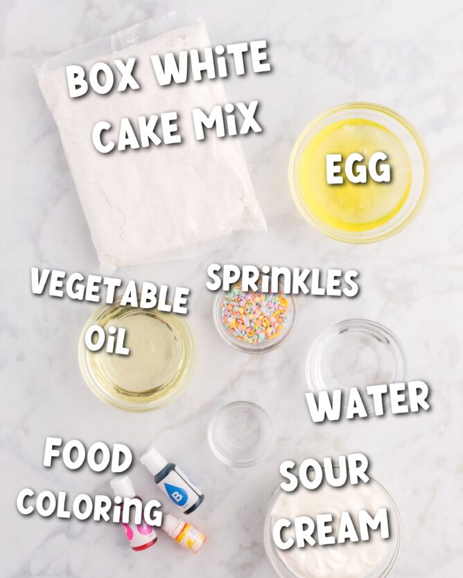 ingredients in tie dye easter cake