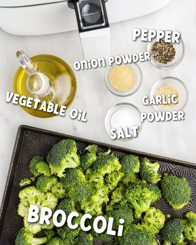 Overhead shot of all ingredients needed to make air fryer broccoli