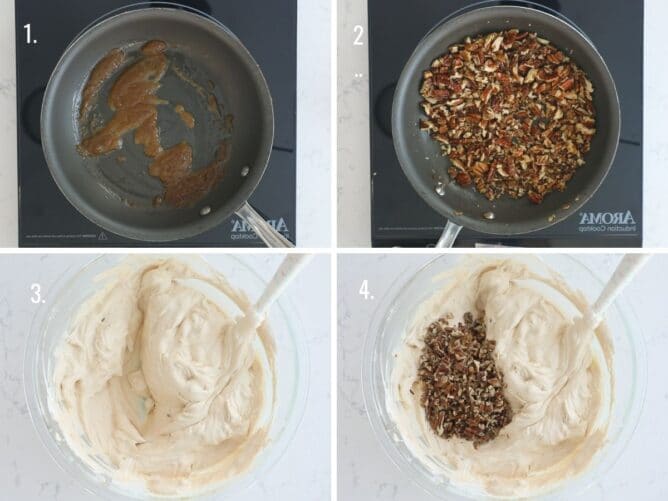 Four photos showing process of making dulce de leche ice cream