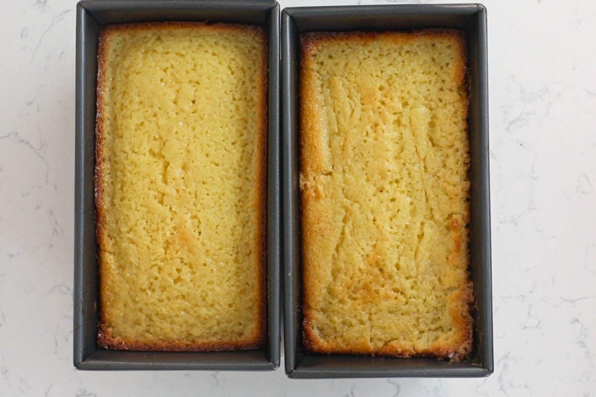 baked lemon loaf in pans.