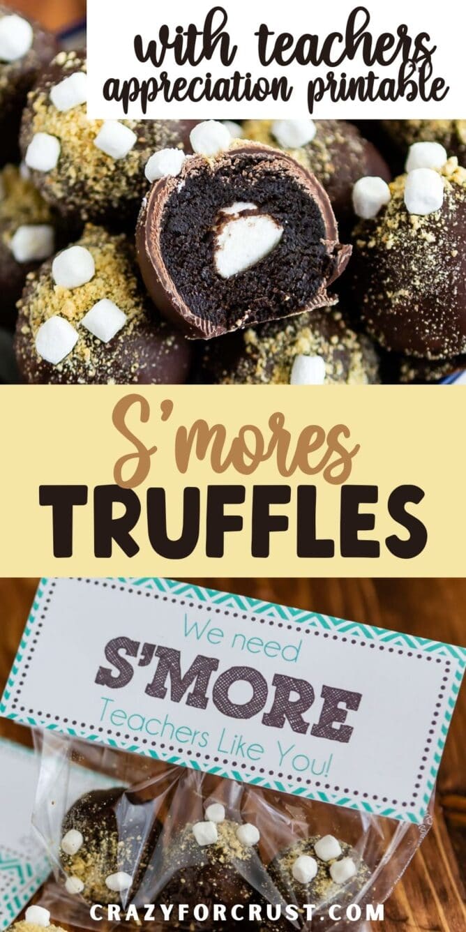 Photo collage of S'more oreo truffles with recipe title in the middle of two photos