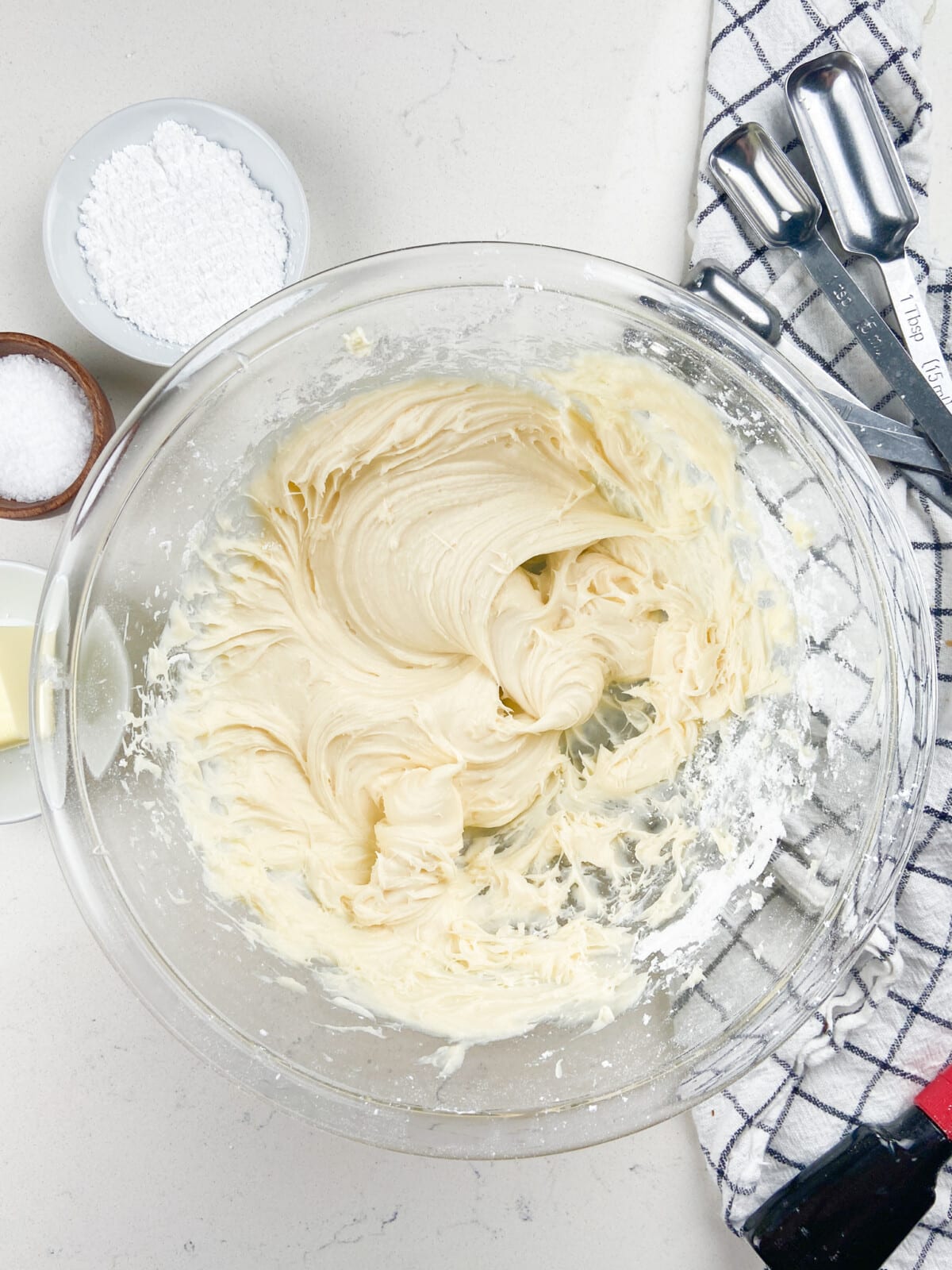 cream cheese frosting in bowl.